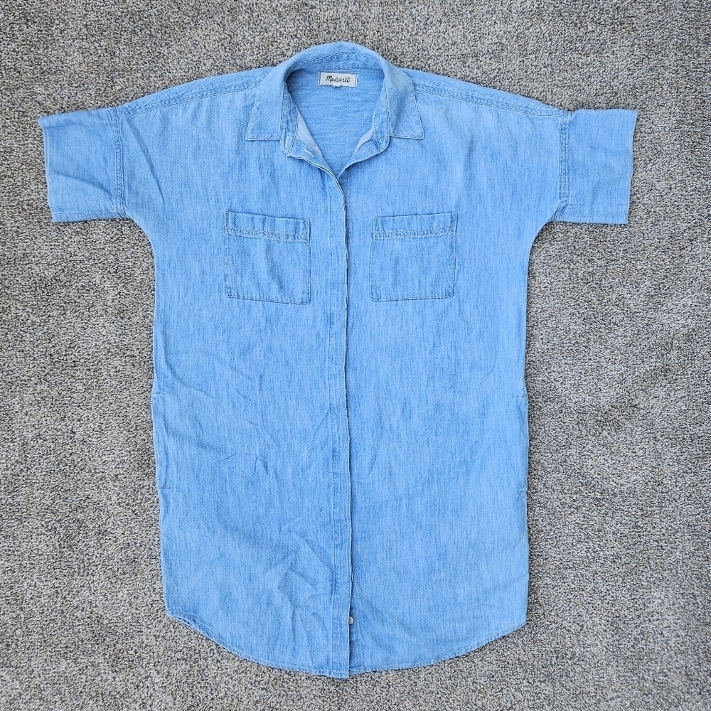 MADEWELL Blue Denim & Linen Courier Shirt Dress Button Down F0627 Womens Small S